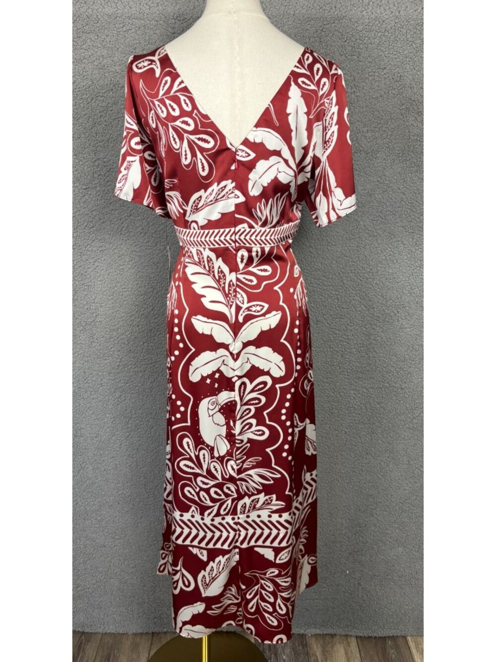 Maggy London Women'sTropical Print Midi Dress 16 V-Back Short Sleeves Multi NWTs - Picture 2 of 8
